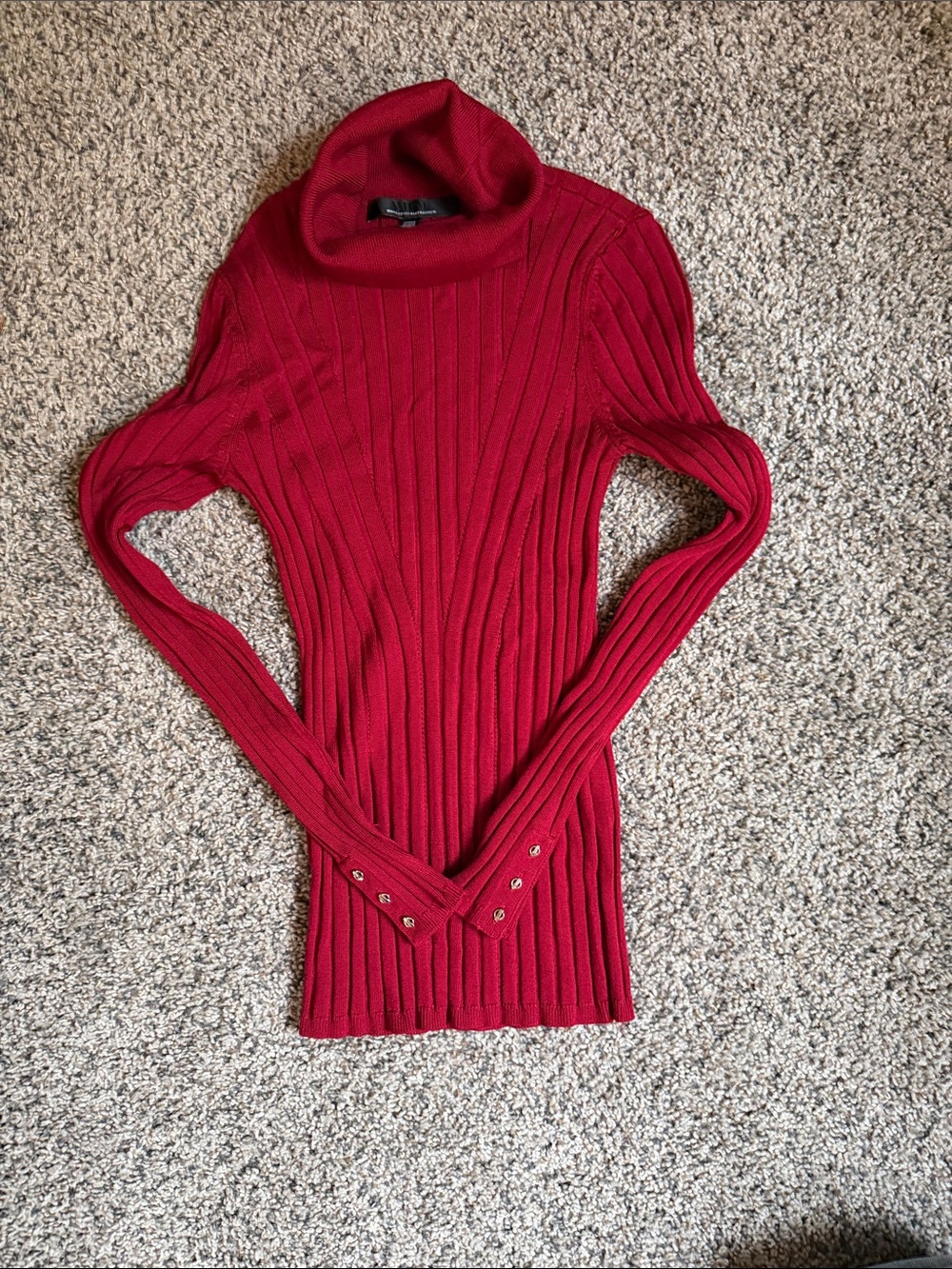White House Black Market Red Ribbed Cowl Neck Sweater with Button Cuffs